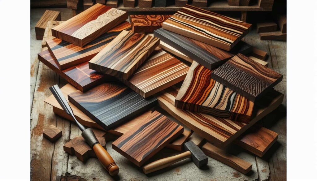 Exotic hardwood planks with unique grain patterns