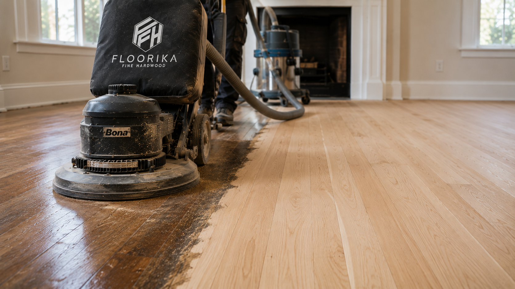  Professional hardwood floor sanding removes old finish to prepare wood for refinishing in an NYC home.